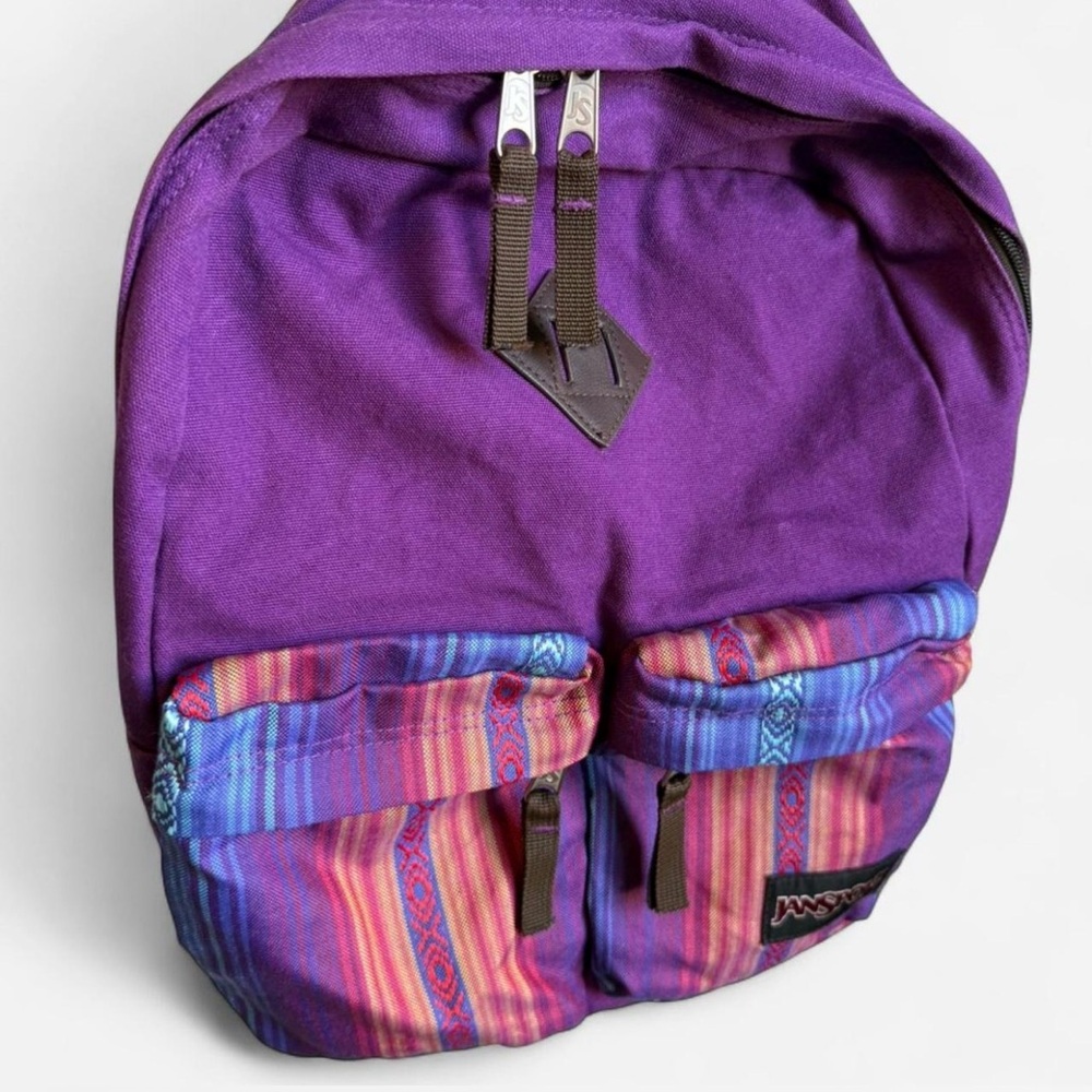 JanSport Vibrant Purple Backpack with Multicolor Accents